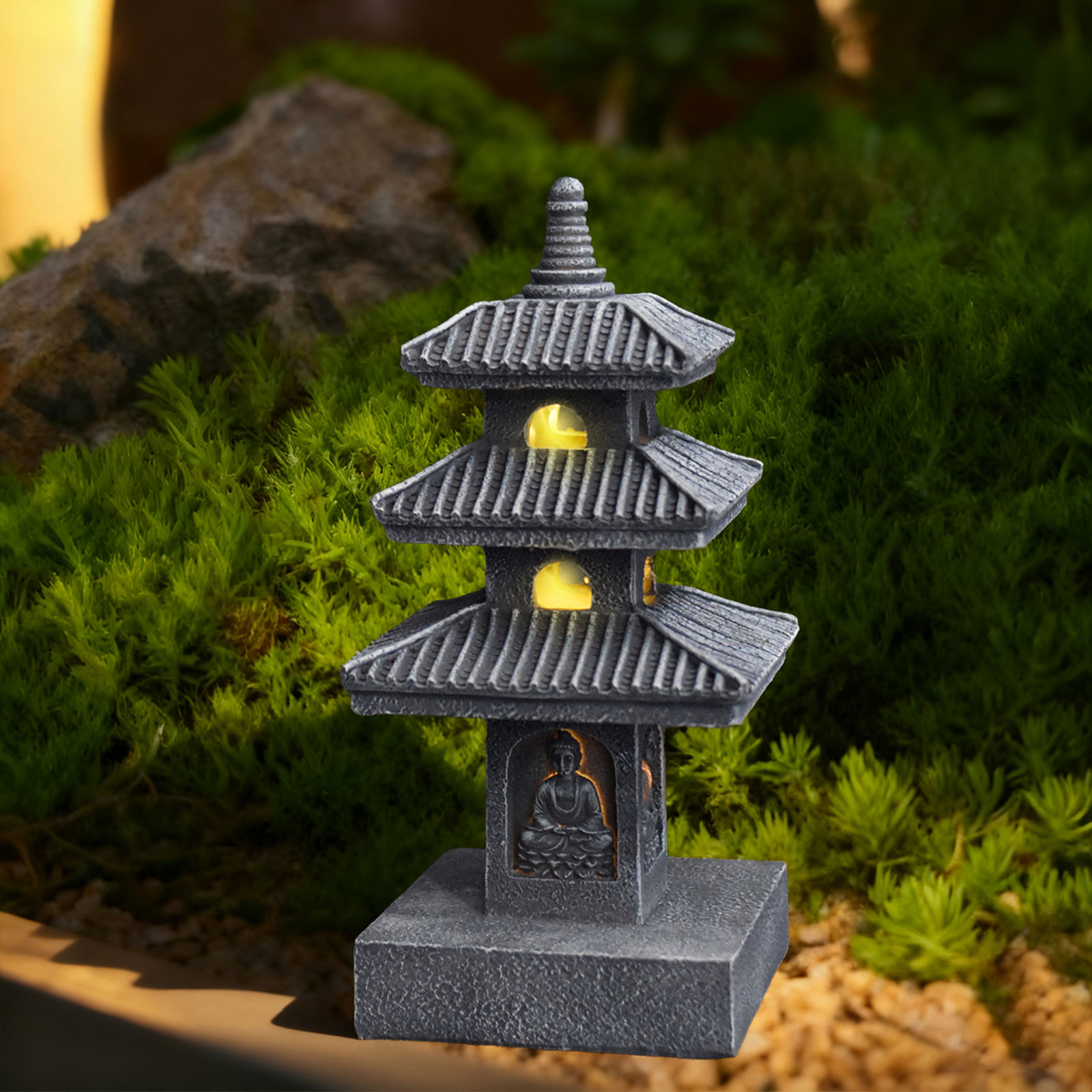 Home Security Yard Sign - Solarna Pagoda Lampion Ogrodowy Statua Ozdobna