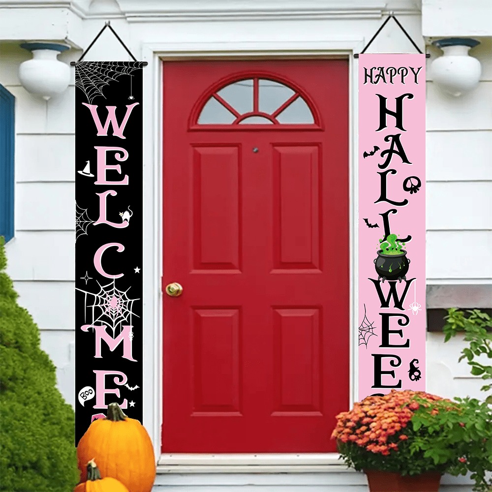 Home Security Yard Sign - Różowo-czarny baner na werandę na Halloween,