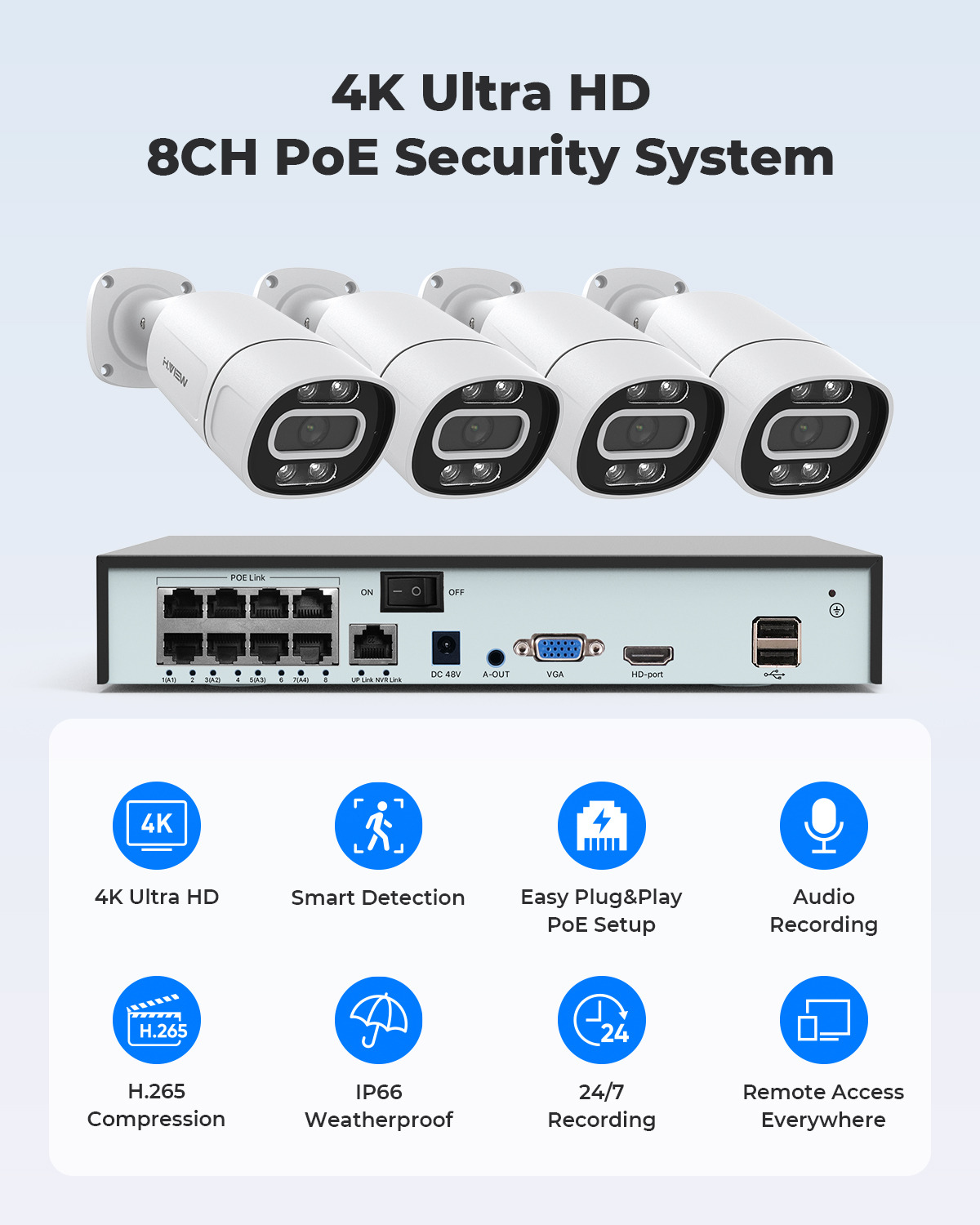 H.View 4K 5Mp 8Mp Poe CCTV Sys – Home Security Outdoor Camera System recenzja i cena